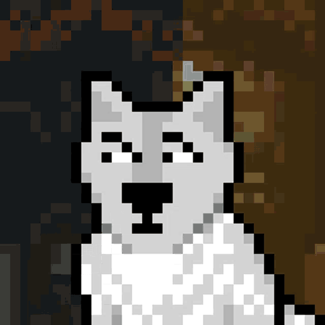 a pixel art of a husky dog with a dark background