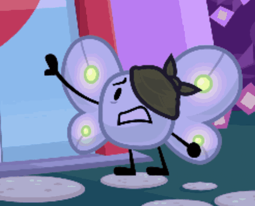 a cartoon character with a butterfly wing and a leaf on its head