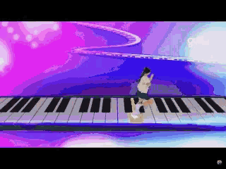 a pixel art of a person playing a piano with the word guilt in the corner