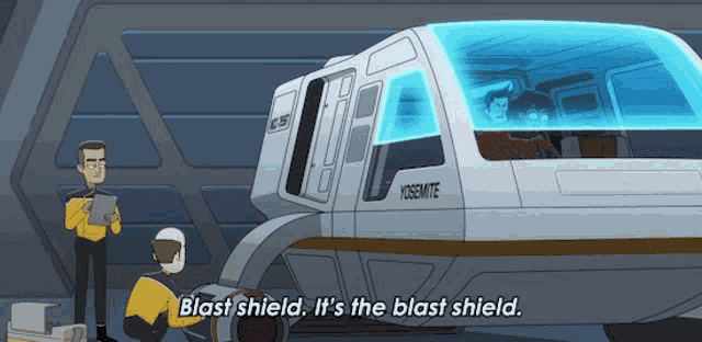 Blast Shield Its The Blast Shield It Comes Down Then It Goes Up GIF - Blast Shield Its The Blast Shield It Comes Down Then It Goes Up Bradward Boimler GIFs