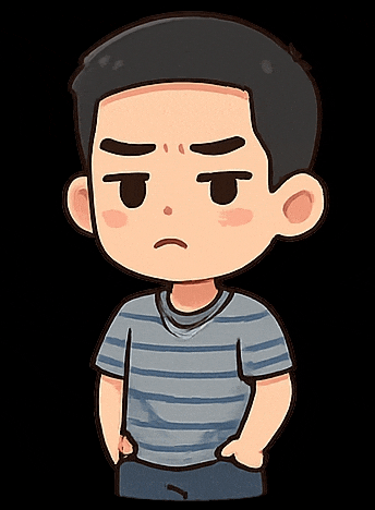 a cartoon of a man with his hands on his hips and a sad look on his face