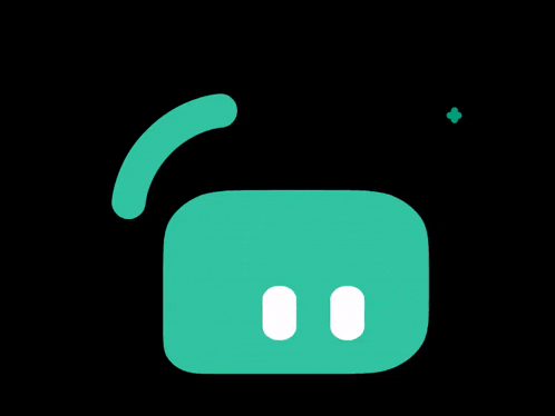 a green square with two white eyes is surrounded by crosses on a black background