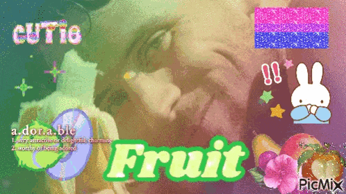 a picture of a man with the word fruit in the middle