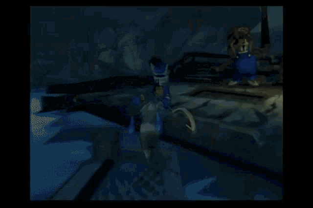 a cartoon character is standing next to another character in a game
