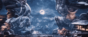 a statue of a man standing in front of a moon