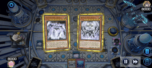 a game of yu gi oh is being played with two cards on the table