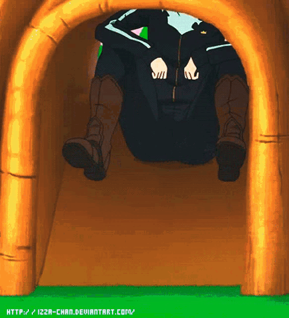 a cartoon of a person on a slide with the website http://izra-chan.deviantart.com visible