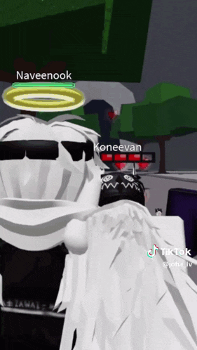 a cartoon character named naveenook is wearing sunglasses and a halo