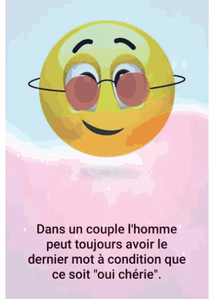a picture of a smiley face with sunglasses and a quote in french