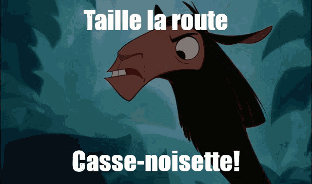 a cartoon llama with the words taille la route casse-noisette on the bottom