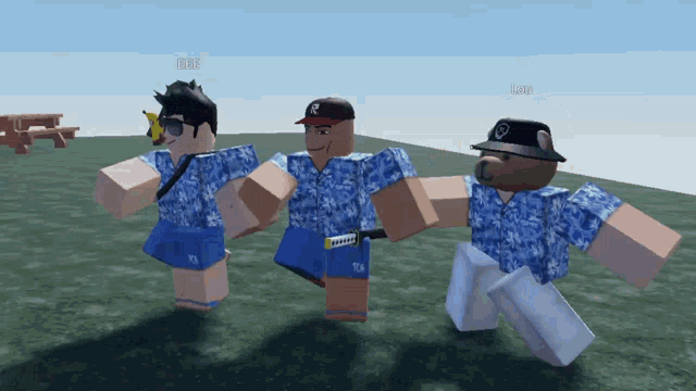 three roblox characters are standing next to each other and one of them has the name eric on his head