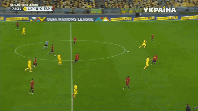 uefa nations league is being shown on a soccer field