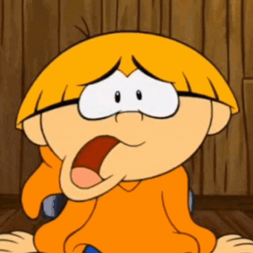 a close up of a cartoon character making a funny face with his mouth open .