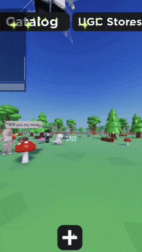 a screenshot of a video game with the catalog and ugc stores buttons
