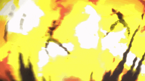 a person is flying through the air in front of a large explosion