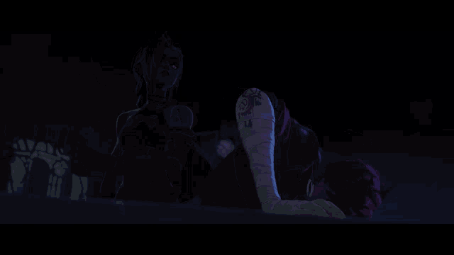 a blurry drawing of a woman laying down in the dark .