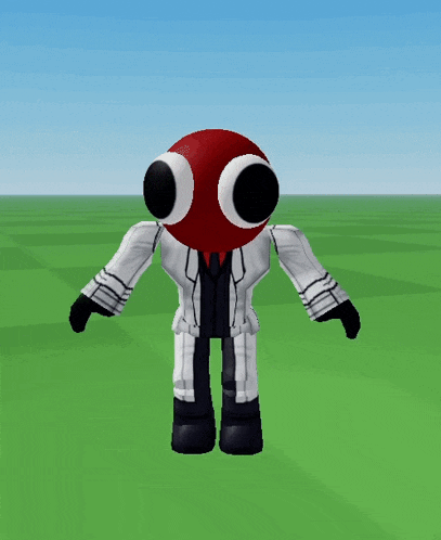a cartoon character with big eyes and a red ball on his head