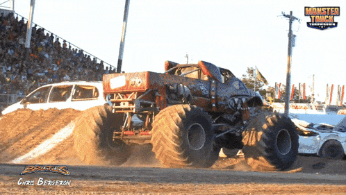a monster truck with chris bergeron written on the bottom