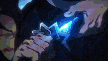 a pixelated image of a person holding a star with a blue light coming out of it