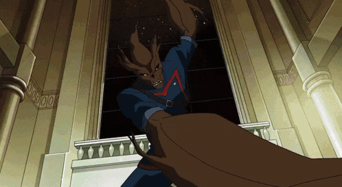 a cartoon character with a red arrow on his chest is fighting another character
