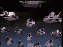 a group of robots are dancing in a circle in a dark room