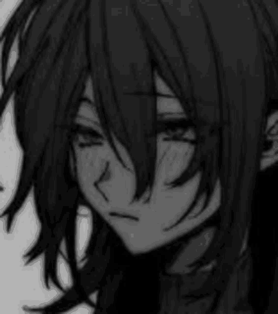 a close up of a black and white drawing of a girl with long hair .
