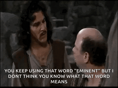 two men are talking to each other with the words " you keep using that word "
