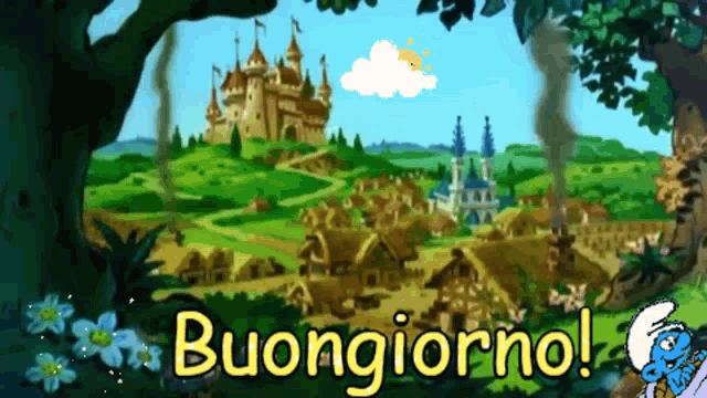 a cartoon scene with the words buongiorno on the bottom right