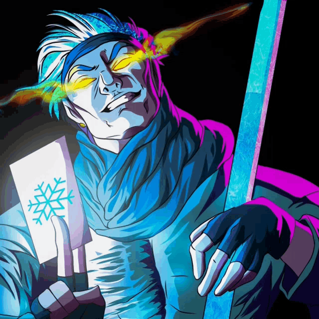 a cartoon drawing of a man holding a snowflake in his hand