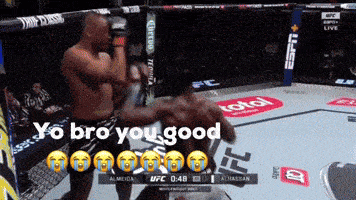 two men in a boxing ring with the words yo bro you good on the bottom