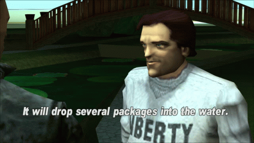 Gtagif Gta One Liners GIF - Gtagif Gta One Liners It Will Drop Several Packages Into The Water GIFs