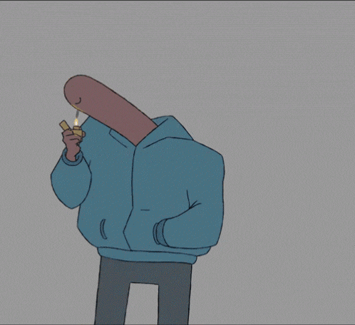 a cartoon character smoking a cigarette with a long neck