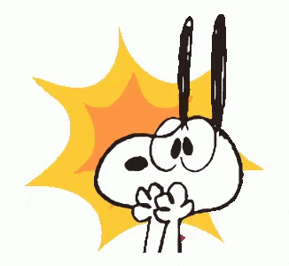 a cartoon of snoopy with a surprised look on his face .
