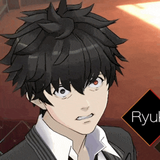 a close up of a person with the name ryu on the bottom