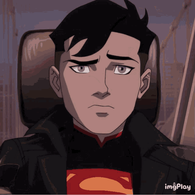 a cartoon of a young man with a superman shirt