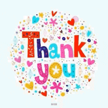 a thank you card with hearts , stars , and leaves in a circle .