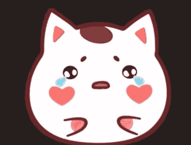 a cartoon cat with hearts on its face and tears coming out of its eyes