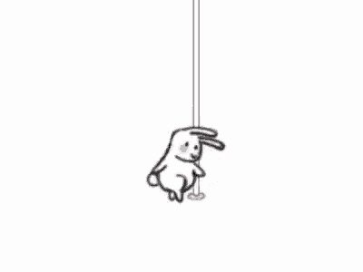 a cartoon rabbit is hanging from a rope .