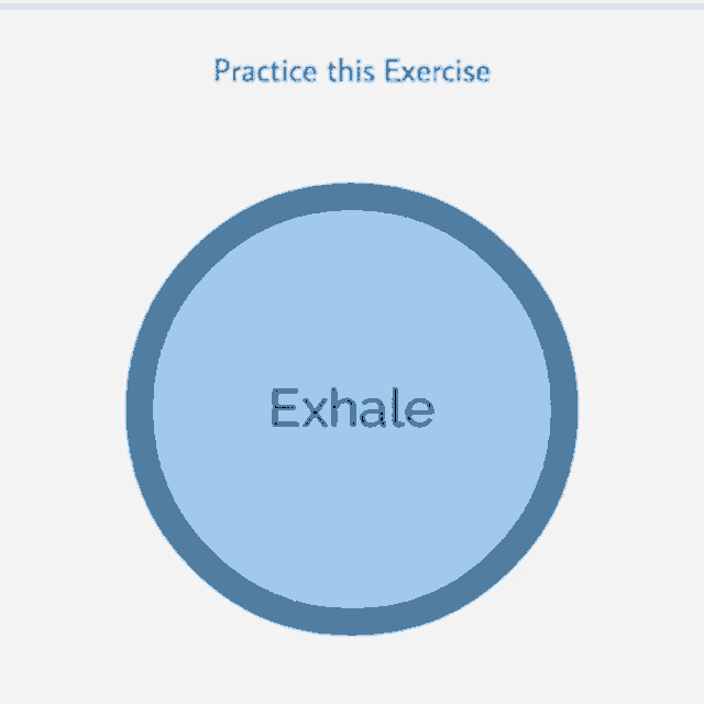 a blue circle with the word exhale in the center