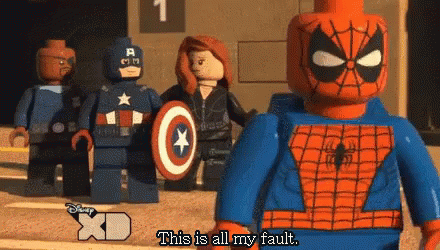 Lego Spiderman This Is All My Fault GIF - The Lego Movie Spider Man Black Widow GIFs