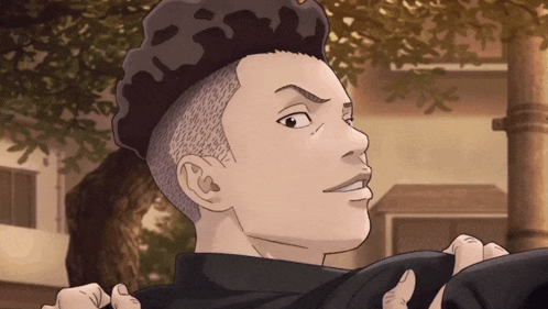 a cartoon of a man with a shaved head and a leopard print hat