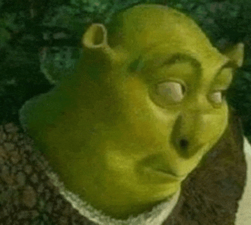 shrek from shrek is making a funny face with his eyes closed and his mouth open .