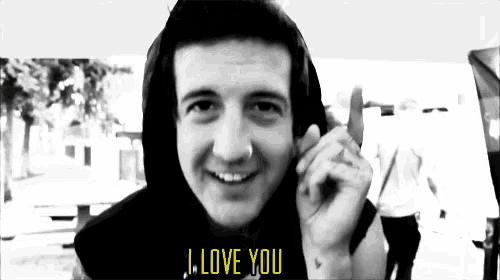 a black and white photo of a man with the words i love you on the bottom