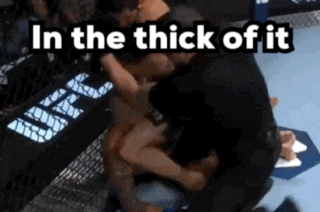 a boxing match with the words in the thick of it at the top