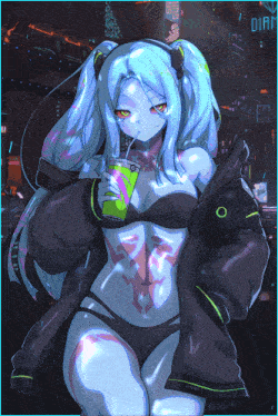 a drawing of a girl in a bikini holding a drink with a sign that says dian in the background