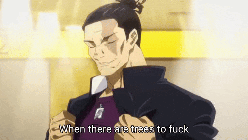 a man in a bun is standing in front of a yellow wall and talking about trees .
