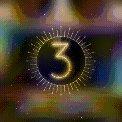 the number three is glowing in the middle of a circle on a colorful background .