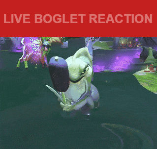 a video game screen shows a dragon and the words live boglet reaction
