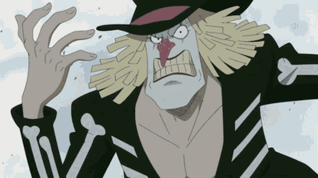 a cartoon character with a hat and a skeleton sleeve