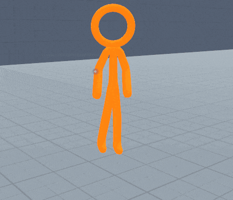an orange stick figure is standing on a gray tile floor